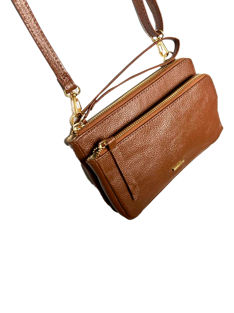 BOLSO MANOS LIBRES DOS COMPARTIMENTO EN CUERO PARA MUJER